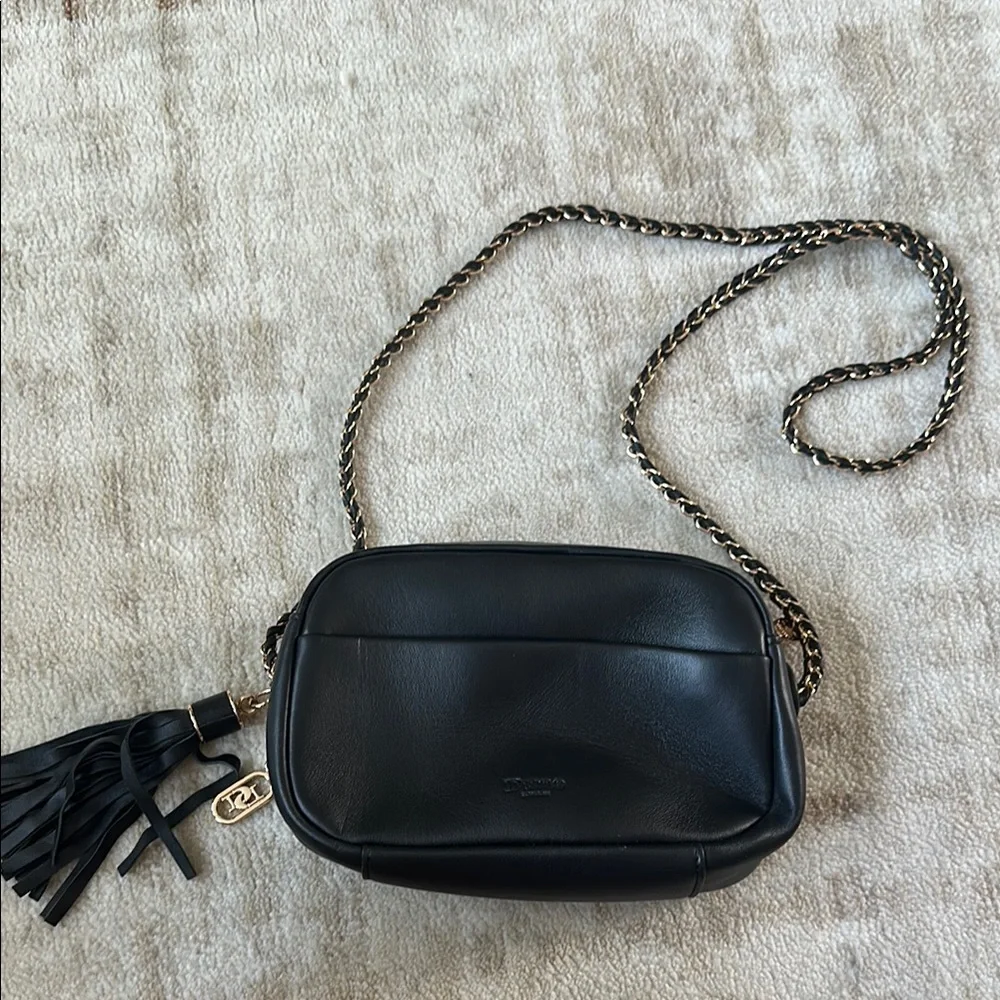 Black Quilted Crossbody Bag with Tassel